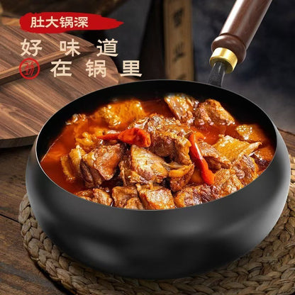 Panela de ferro best-seller, panela de barriga grande, mini wok forjada à mão, mini panela de ferro pequena, wok doméstica sem revestimento e antiaderente