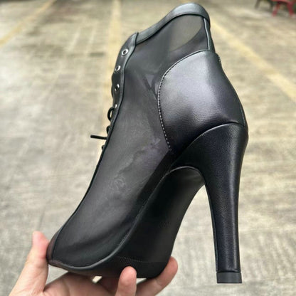 Novas Sandálias Femininas de Salto Alto Sexy Vazadas em Tela Tendência da Moda Verão Conforto Peep Toe Botas Stilettos Jazz Dance Tamanhos Grandes