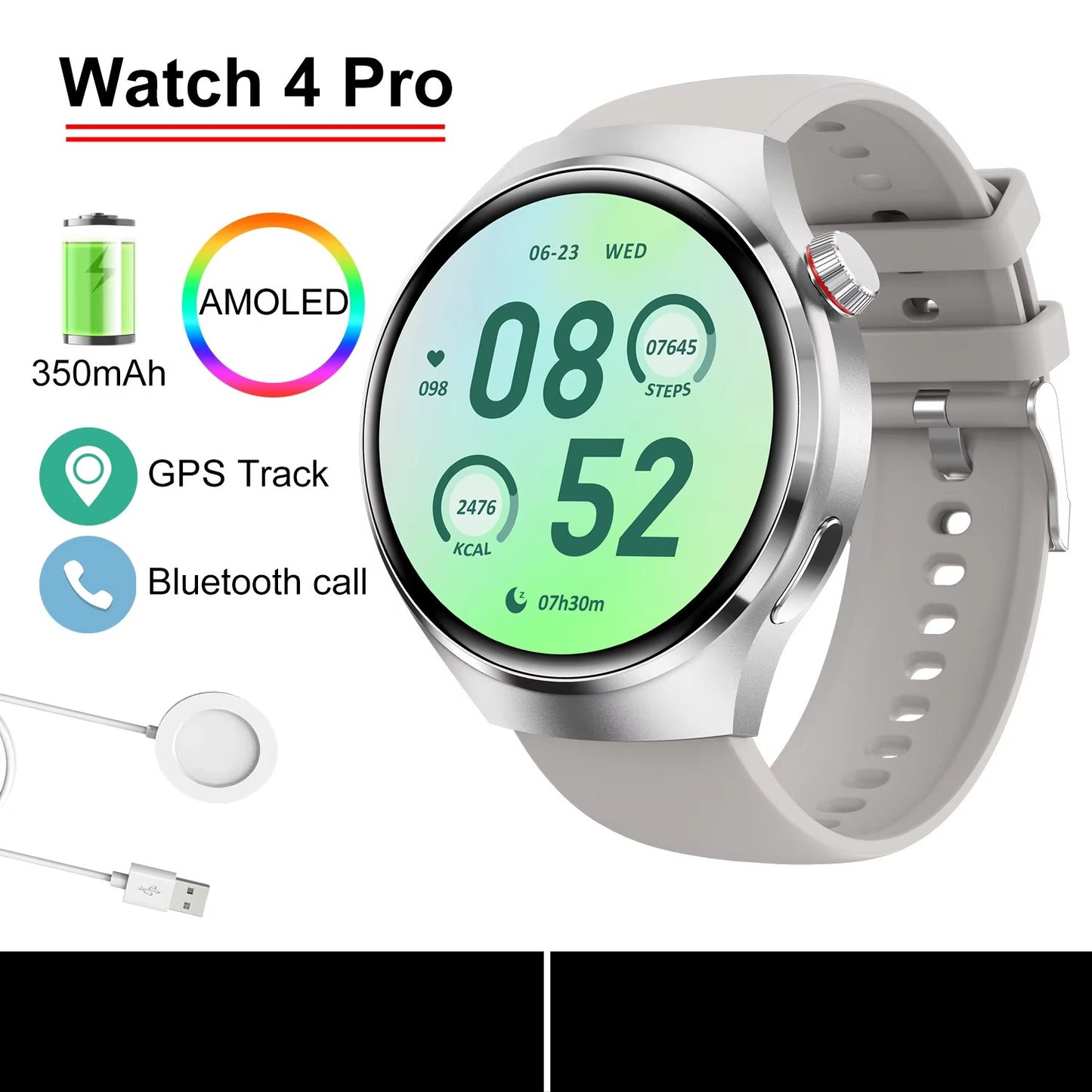 Smartwatch Masculino GT4 Pro 2026: Monitor de Saúde, à Prova D'água, Chamada BT, Tela AMOLED 360*360, Rastreamento GPS, Bússola, Novo Modelo Militar