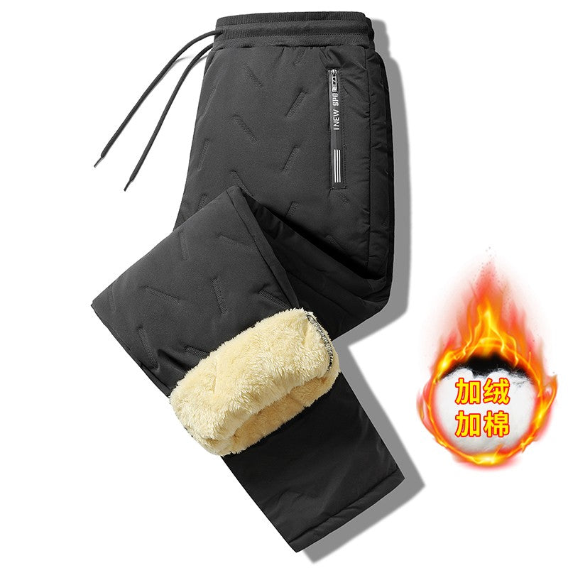 Calça Masculina de Algodão Acolchoada Inverno Outdoor à Prova de Vento Quente Casual Calça Jovem Moda Calça Longa Terreno Nevado