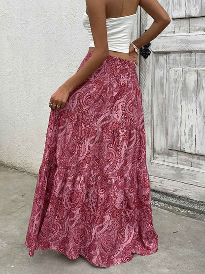 Vacation Style Stretchy Waist Long Maxi Skirt - Flowy Beach Skirt with Elastic Waistband