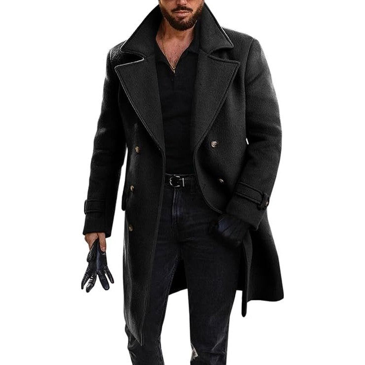 Sobretudo Masculino de Inverno Engrossado Manga Longa Casual de Negócios Quebra-vento Masculino Gola Virada Abotoamento Duplo Jaqueta Masculina Confortável