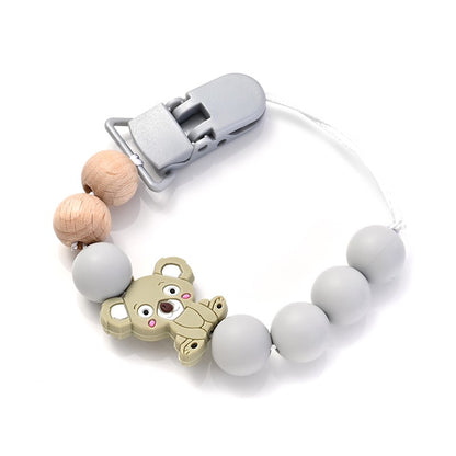 Baby Pacifier Clips Holder Silicone Cartoon Animal Teething Chain Wood Teether For Baby Pacifier Chain Nursing Chew Toys Gift