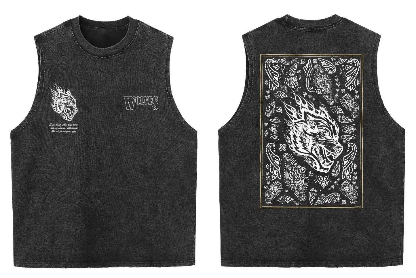 2025 summer American vintage Washed men's T shirt Wolf Head Print Tank Top Gym Fitness Sleeveless T shirt Exercise Vest Women