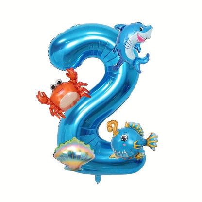 5Pcs Mini Blue Ocean Balloon Set Blue Number Balloon Set Ocean Animals Shark Crab Themed Birthday Party Decorations Gifts