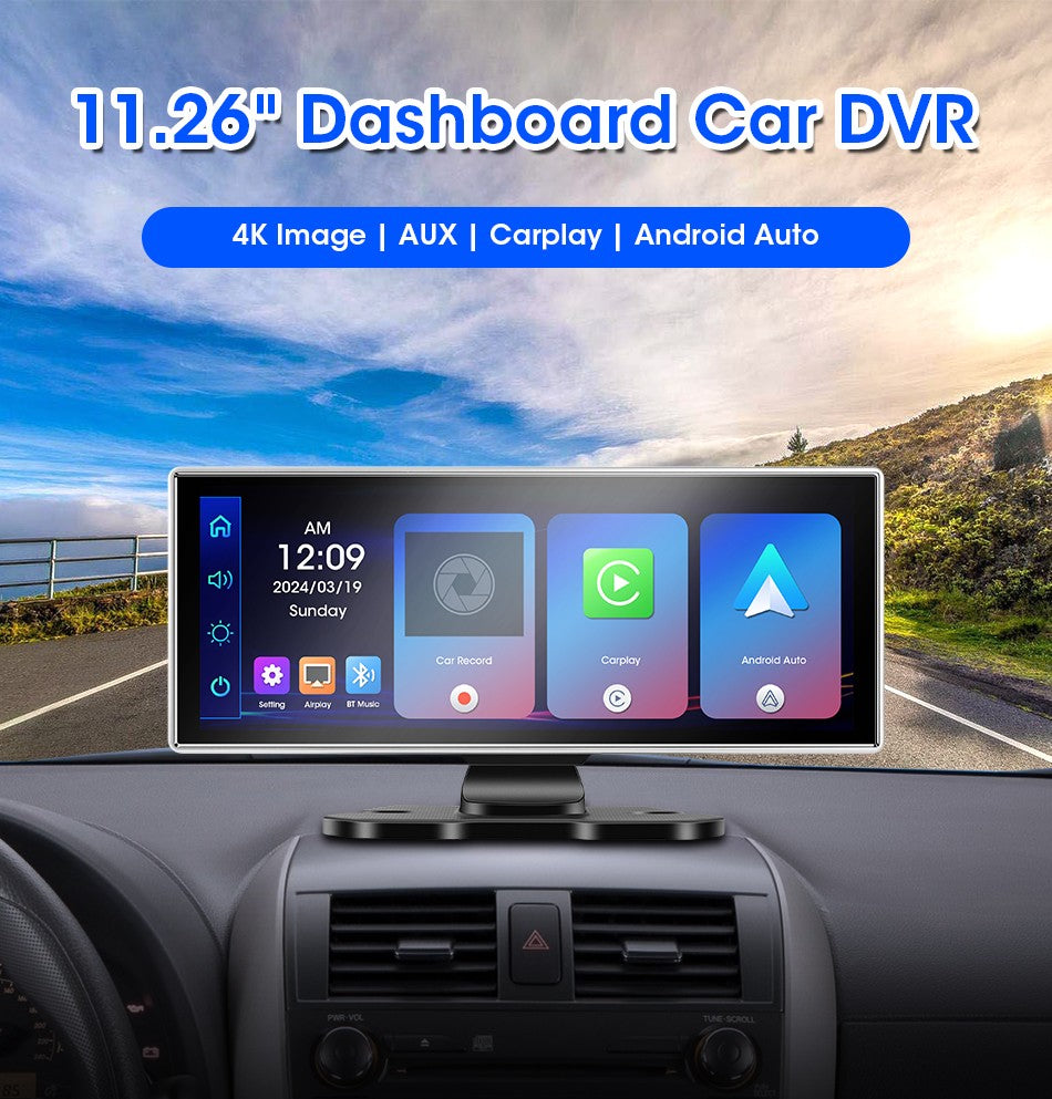 Câmera Veicular 10/11.26 polegadas 4K DVR Automotivo Sem Fio Carplay & Android Auto GPS Navegação Gravador de Vídeo Painel Dupla Lente Wifi FM AUX
