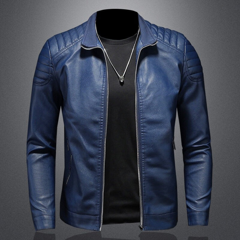 Motorcycle PU Leather Jacket Men Winter Leahter Jacket Male Stand Collar Casual Windbreaker trendy mens clothing black blue coat