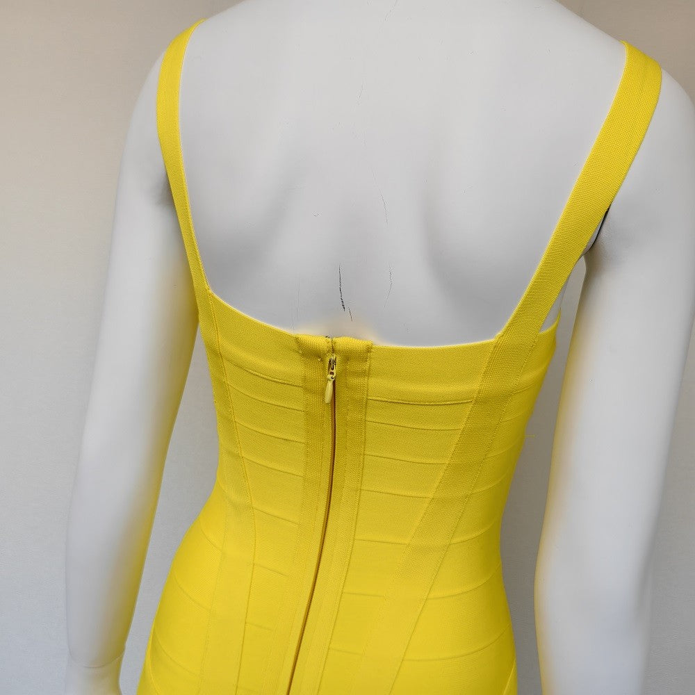 BEAUKEY Sexy Vintage Quality Evening Yellow Bandage Dress 2023 Women Summer Blue
