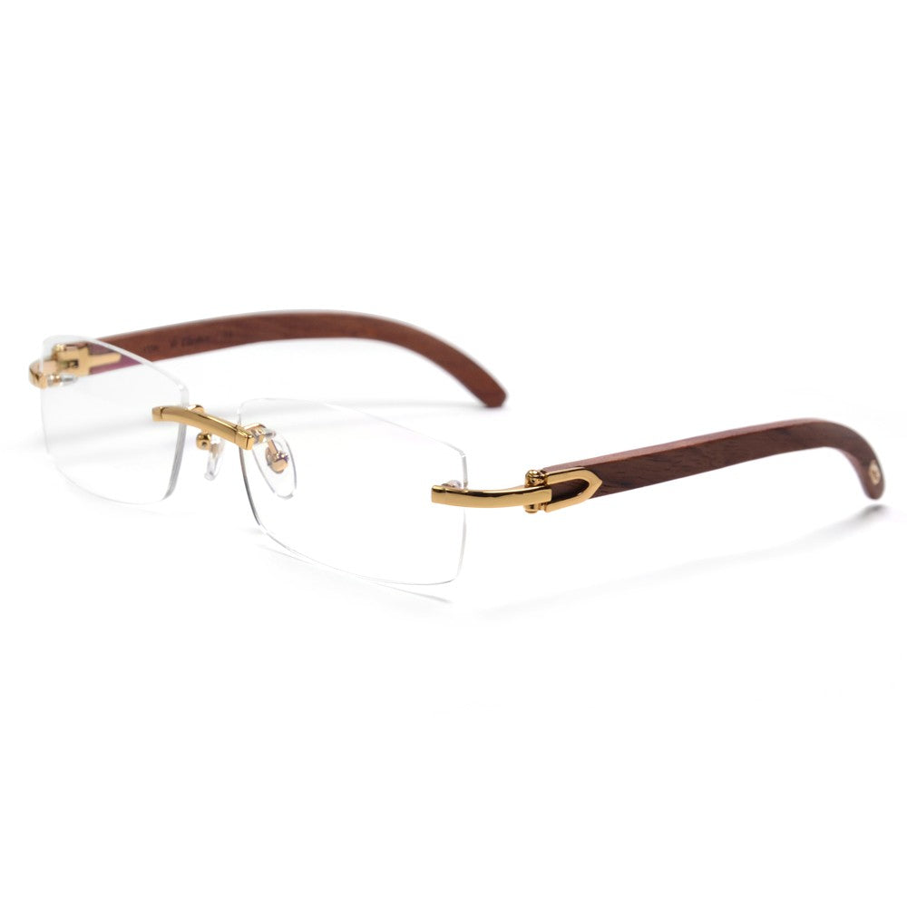 High Quality Original Wood Rimless Eyeglasses Frame for Men Vintage Rectangle Diopter Glasses Flexible Big Head Eyewearing