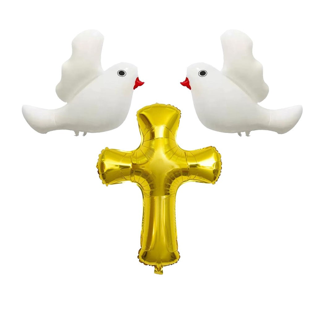 3pcs/6pcs  Gold Cross Dove Foil Balloons for Christmas First Communion Baptism Party Christening Memorial Theme Birthday