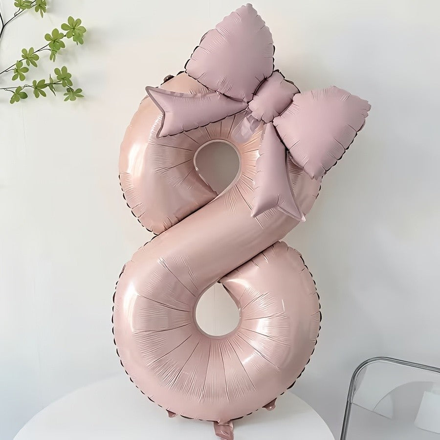 32 Inch Pink Number 0-9 Foil Balloon with Bow – Ideal for Girls Wedding Birthday Party Decorations