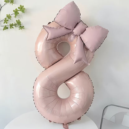 32 Inch Pink Number 0-9 Foil Balloon with Bow – Ideal for Girls Wedding Birthday Party Decorations