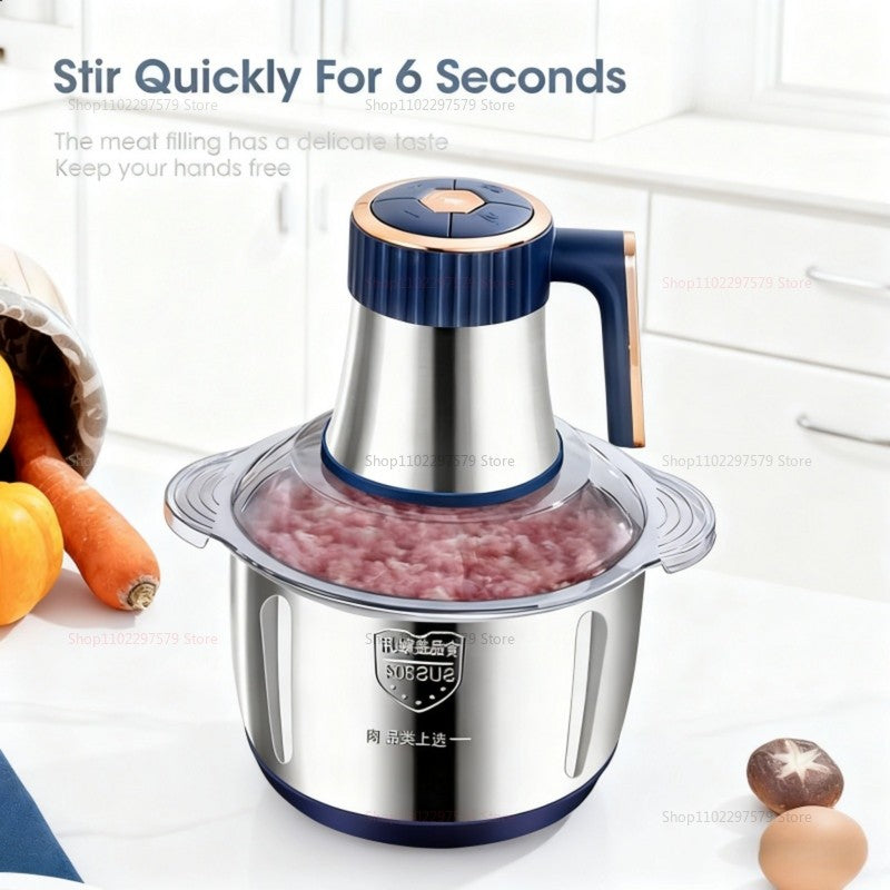 Moedor de Carne Elétrico 5L Triturador de Alimentos Aço Inoxidável Processador Cortador de Legumes Multifuncional para Liquidificadores de Cozinha