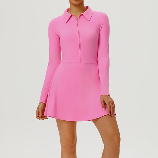 Yoga Long Sleeved Dress Women's Long Sleeved Zipper Skirt Breathable Gym Outdoor Running Yoga Tennis Skirt Quick-Dry Tracksuits.