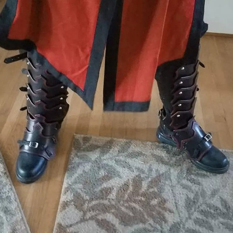 Medieval PU Leather Leg Shin Guards Armor Gaiters Viking Knight Warrior Boot Shoe Cover Greaves Cosplay Costume Larp Accessory