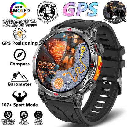 2026 Novo Smartwatch Esportivo Masculino para Áreas Externas com Voz Inteligente GPT GPS Integrado Bússola Barômetro Chamada Bluetooth Natação Impermeável