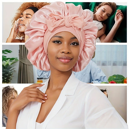 2 Toucas de Cetim Com Faixa (Rosa+Preta), Touca de Dormir Feminina, Toucas Noturnas Macias Para Cabelo, Toucas de Cabelo Multiuso