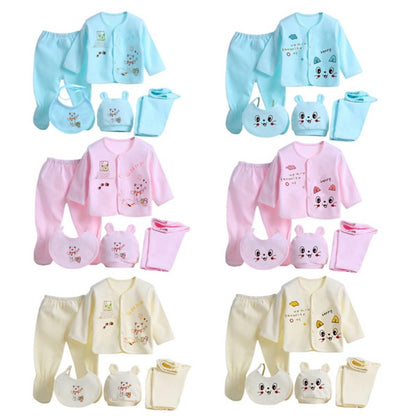 Newborn Baby Suits Boy Girl Clothes Sets Tops Pants Bibs Hats Cotton Cartoon Print Baby Clothing Cute Infant Outfit 0-3 Months