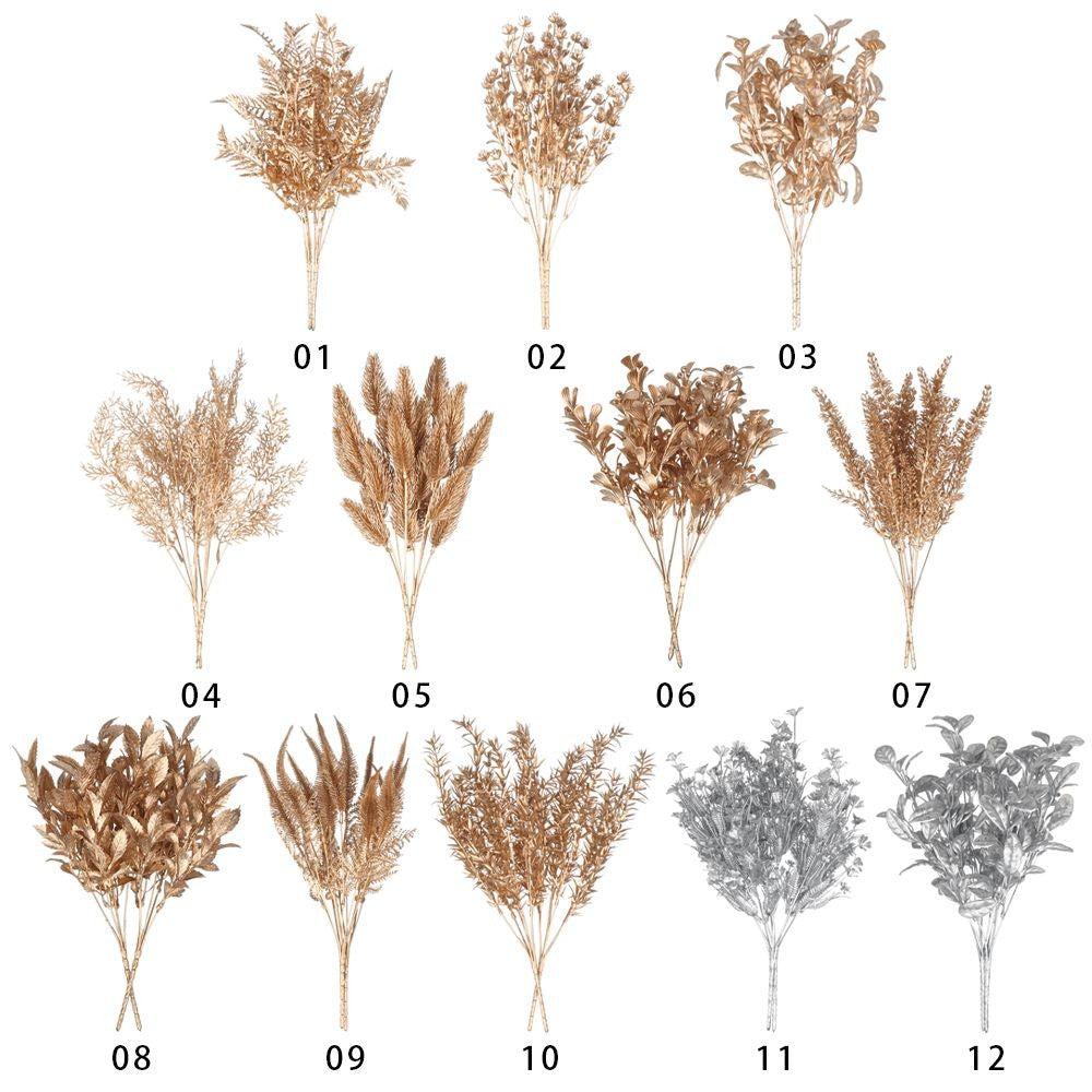 Simulation Flower Christmas Ornament Home Decorations Christmas Artificial Flower Simulation Leaf Artificial Plant Gold Silver