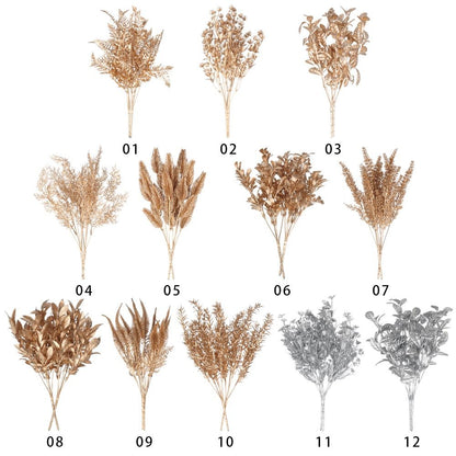 Simulation Flower Christmas Ornament Home Decorations Christmas Artificial Flower Simulation Leaf Artificial Plant Gold Silver