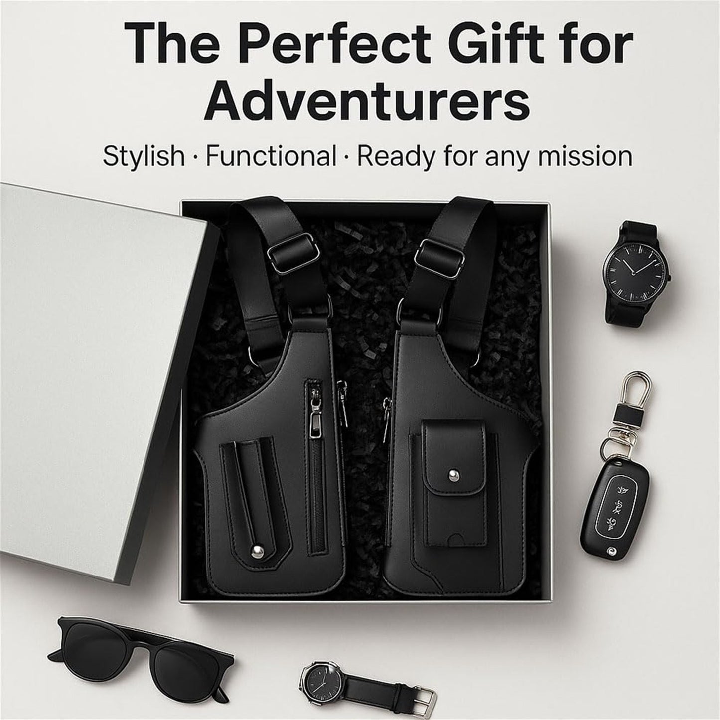 Retro Double Shoulder Strap Multi-pocket Outdoor Anti-theft Tactical Bag Men Crossbody Bags PU Waterproof Phone Bag Chest Bag