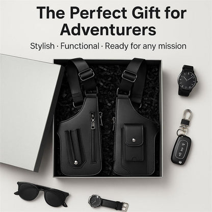 Retro Double Shoulder Strap Multi-pocket Outdoor Anti-theft Tactical Bag Men Crossbody Bags PU Waterproof Phone Bag Chest Bag