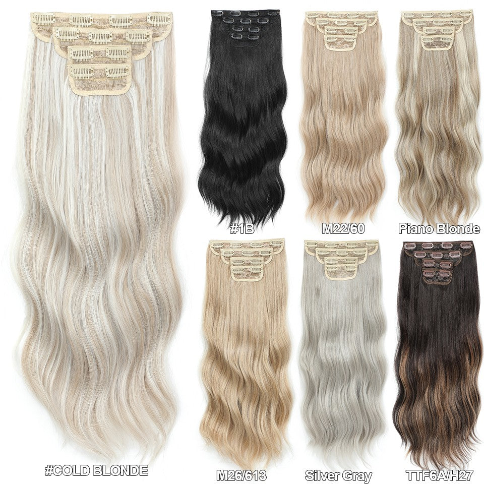 Apliques de cabelo sintéticos ondulados loiros 27/613 de 61 cm (24 polegadas) com presilhas brancas, 4 peças/lote, 220g, fibra resistente ao calor