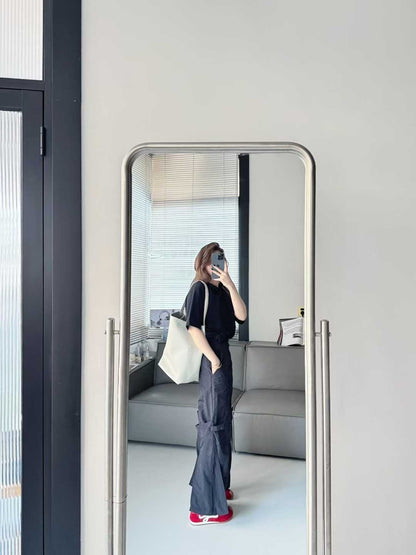 Sports Wide Leg Cargo Pants Women Elastic Waist Loose Solid Color Workwear Pants High Waist Fitness Women's Trousers Sportswear