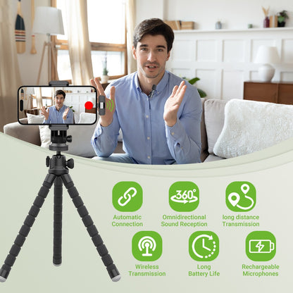 Basix Microfone de Lapela Sem Fio 2.4G Portátil para Gravação de Áudio e Vídeo Mini Microfone para iPhone Android Transmissão ao Vivo Jogos Telefone