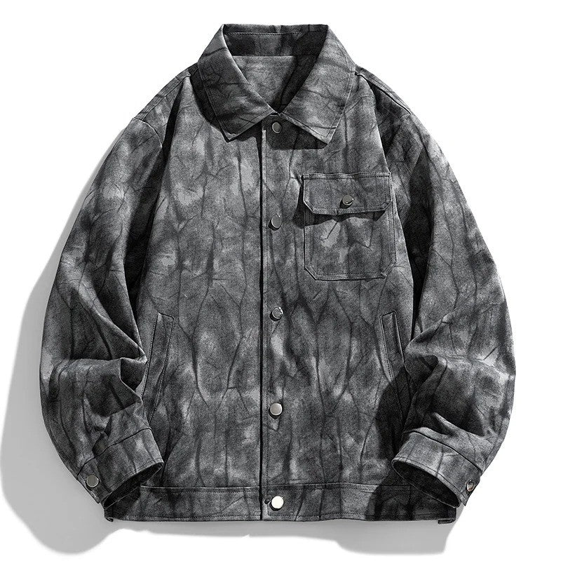Jaqueta corta-vento, moderna, casual, versátil, casaco comprido, tie-dye, jaqueta de pesca, jaqueta de voo americana retrô, jaqueta jovem