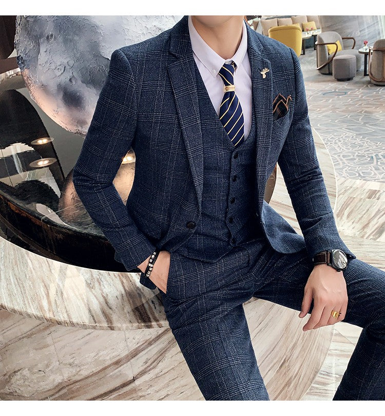Men's High-quality Plus Size 5XL-M 3-piece Suit (suit+vest+pants) Business Fashion Plaid Suit Groom's Wedding Banquet Set