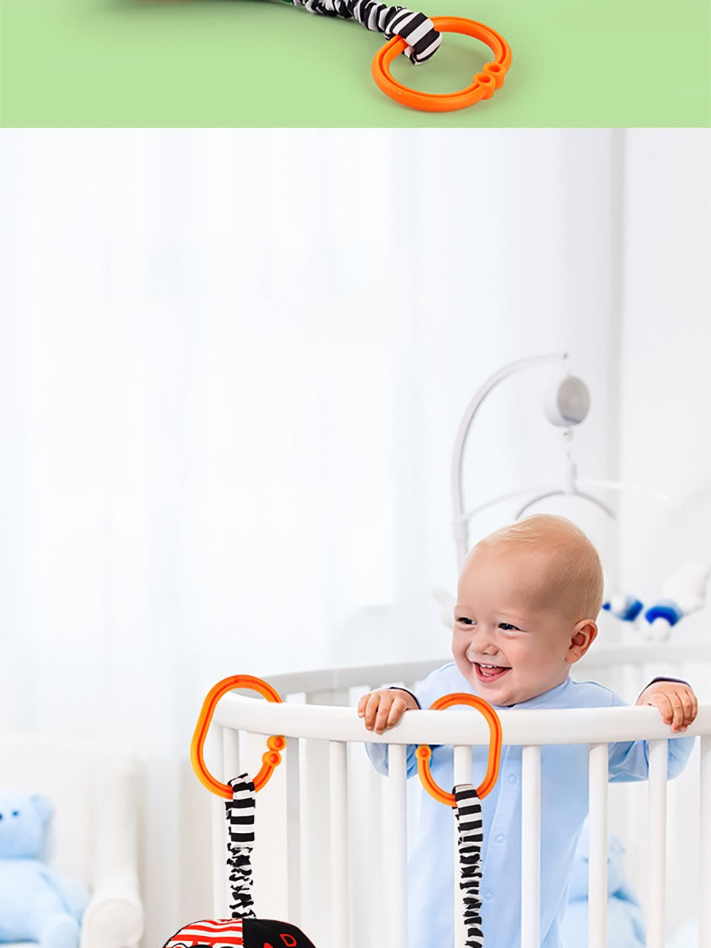 Baby Newborn Crib Hanging Rattle Toys Early Development for 0-12 Months High Contrast Black and White Learning Education Toy