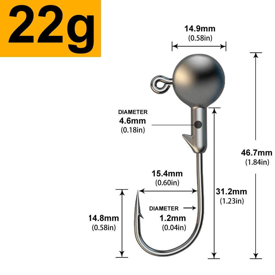 MrLurion 30pçs 1g 2g 3g 5g 10g 14g 18g 22g 25g 28g Anzol tipo jig head, anzol redondo para iscas soft e crank