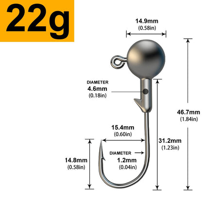 MrLurion 30pçs 1g 2g 3g 5g 10g 14g 18g 22g 25g 28g Anzol tipo jig head, anzol redondo para iscas soft e crank