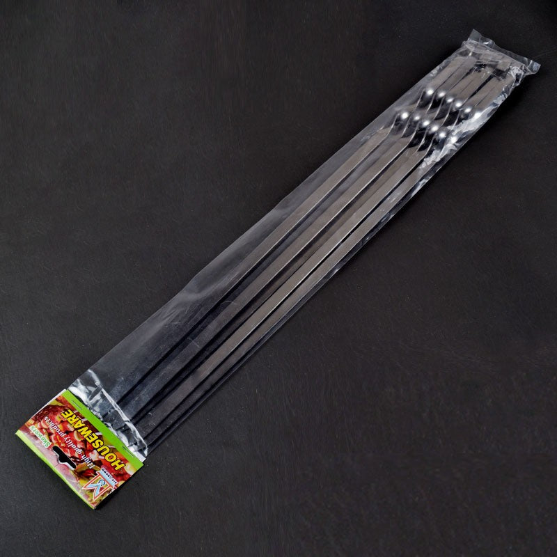 6-12pcs 21.6'' 55CMBBQ Skewers Stainless Steel Large Flat Barbecue Needle Shish Kabob Metal Skewer Set Handle BBQ Forks Tools