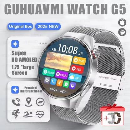 Smartwatch 2025 Original G5 Plus, Tela AMOLED HD de 1,75", Rastreamento GPS, Frequência Cardíaca, Chamada Bluetooth, Bússola para Homens