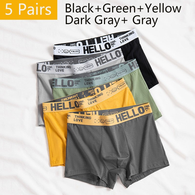 5PCS Boxer Panties Men Letter Underwear Trunks Sexy Underpant Comfortable Breathable Soft Cotton Panties Boxer Shorts Plus Size