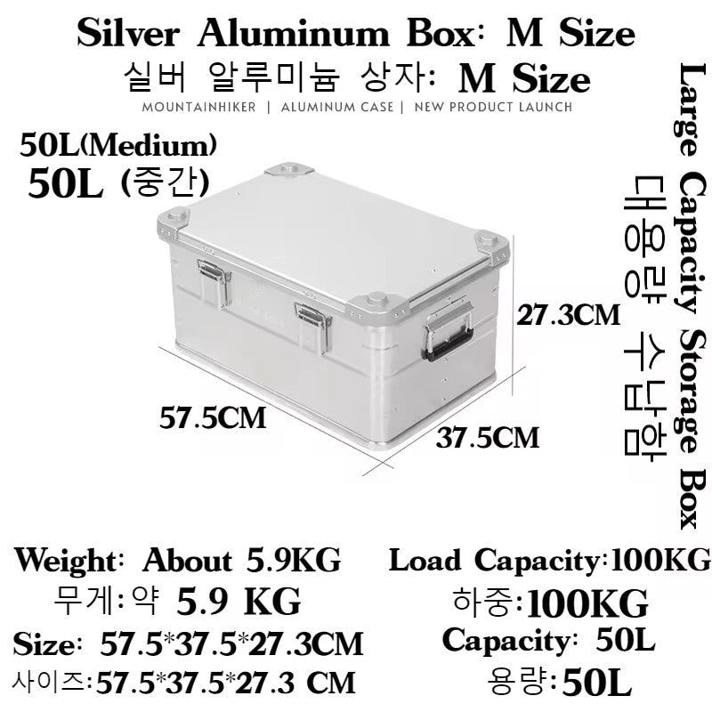 MOUNTAINHIKER Outdoor Storage Box Camping Picnic Travel Aluminum Alloy Large Capacity Box Silver Storage Bag 30-80L