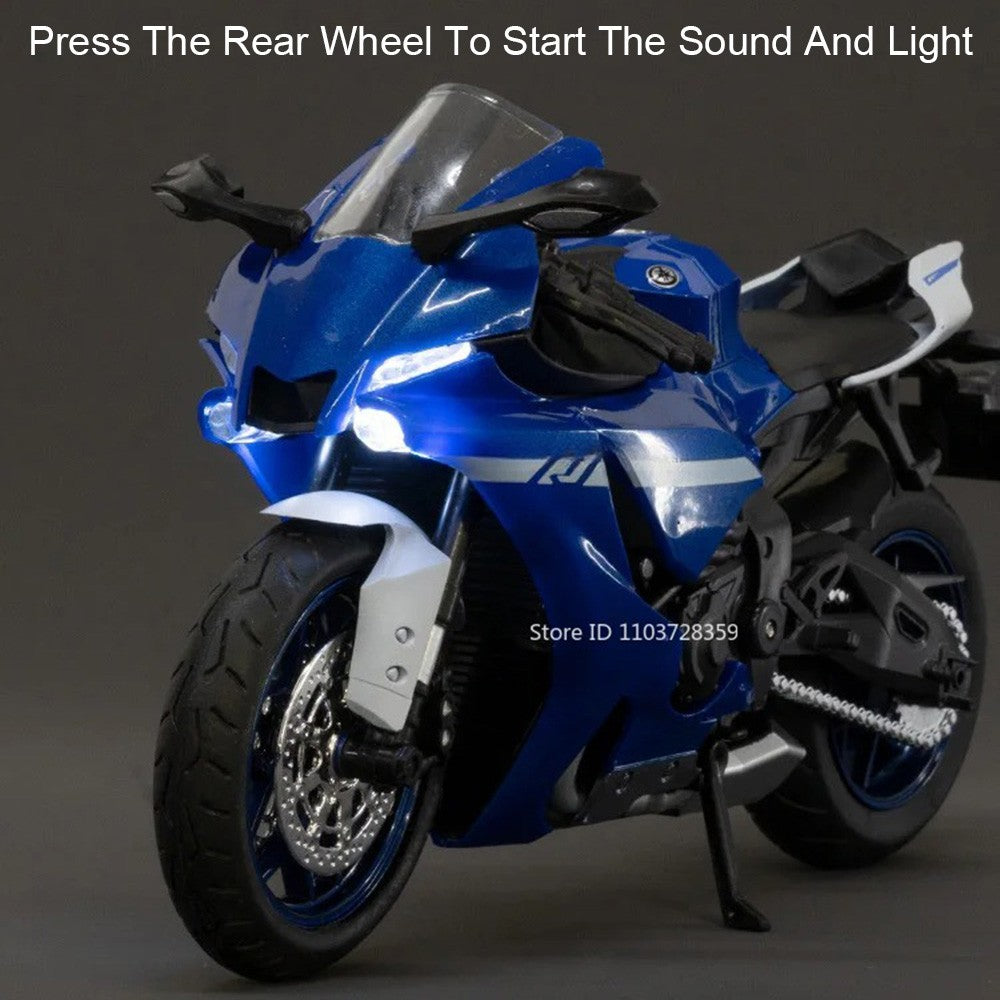 1:12 R1M R1 Modelo de Moto Brinquedos Liga Fundida Motocicletas em Miniatura Som Luz Amortecimento Simulação Motocicletas Presentes