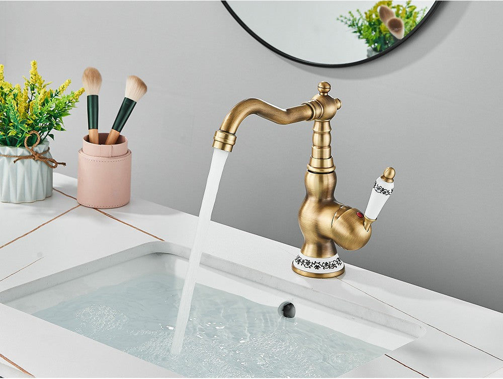 Antique Brass Bathroom Faucet Rotating Spout Basin Sink Mixer Tap Bathroom Kitchen Washing Faucet Washbasin Taps Kitchen Mixers