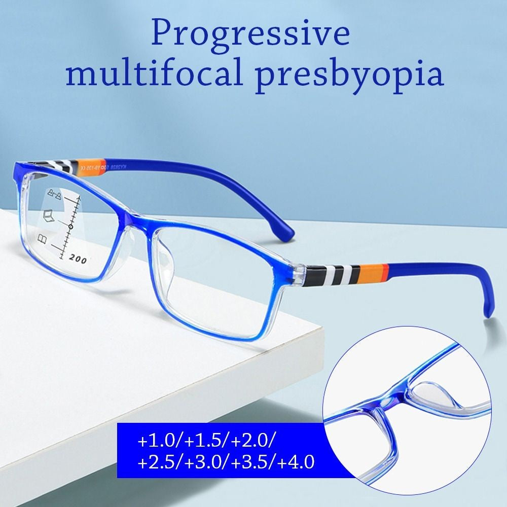 Óculos de Leitura Multifocais Antiluz Azul Progressivos de Perto e Longe, Bloqueadores de Raios Azuis, Óculos Quadrados para Proteção Ocular Ultraleves