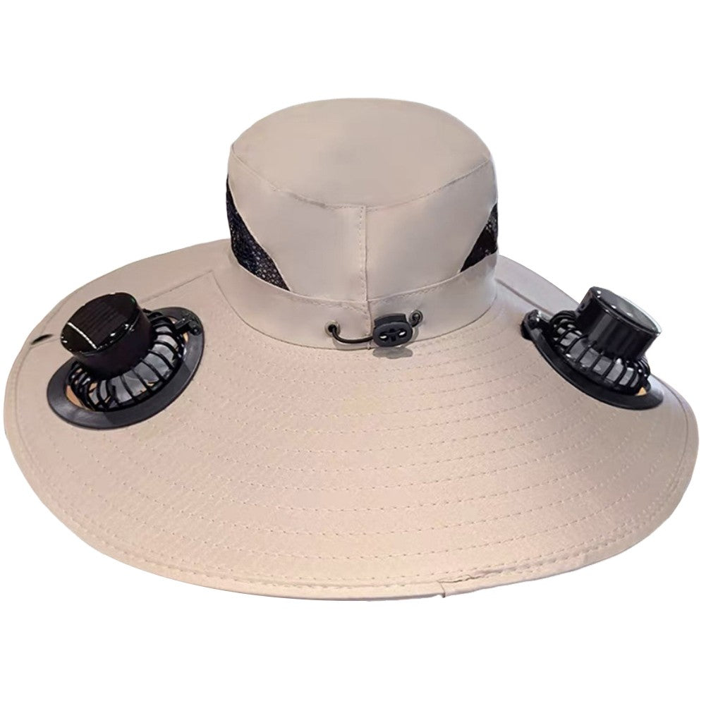 Wide Brim Solar Fan Hat Sun Bucket Hat UV Protection Fishing Hat with 2 Removable Fan Sun Visor Hat for Men Women Fishing