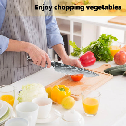 ZENG 10-piece set Damascus Pattern Cooking Cutter Kitchen Knife Chef Knives Meat Cleaver Fruit Vegetable Knife Slicing Knife