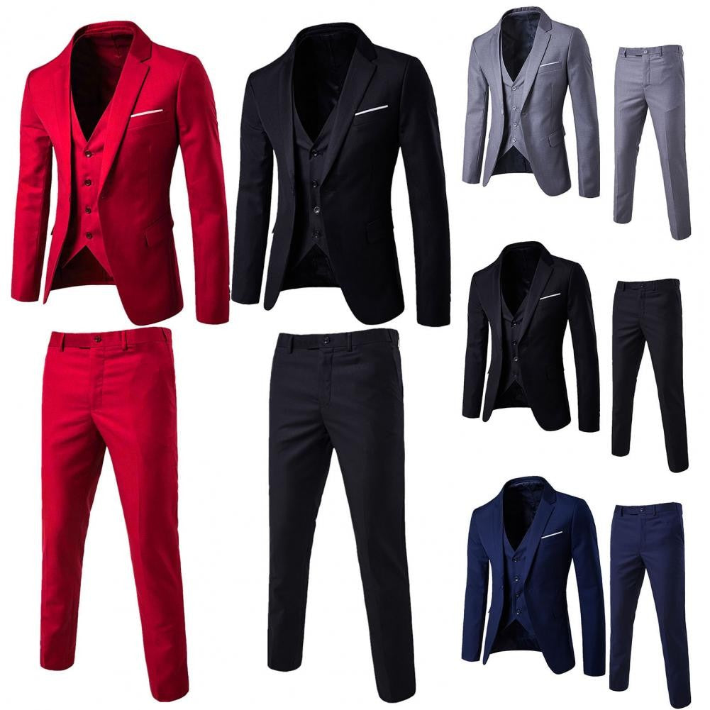 Korean Style Men Vest Pants Set Casual Business Buttons Cuff Vest Trousers Men Suit Wedding Groom Formal Suit