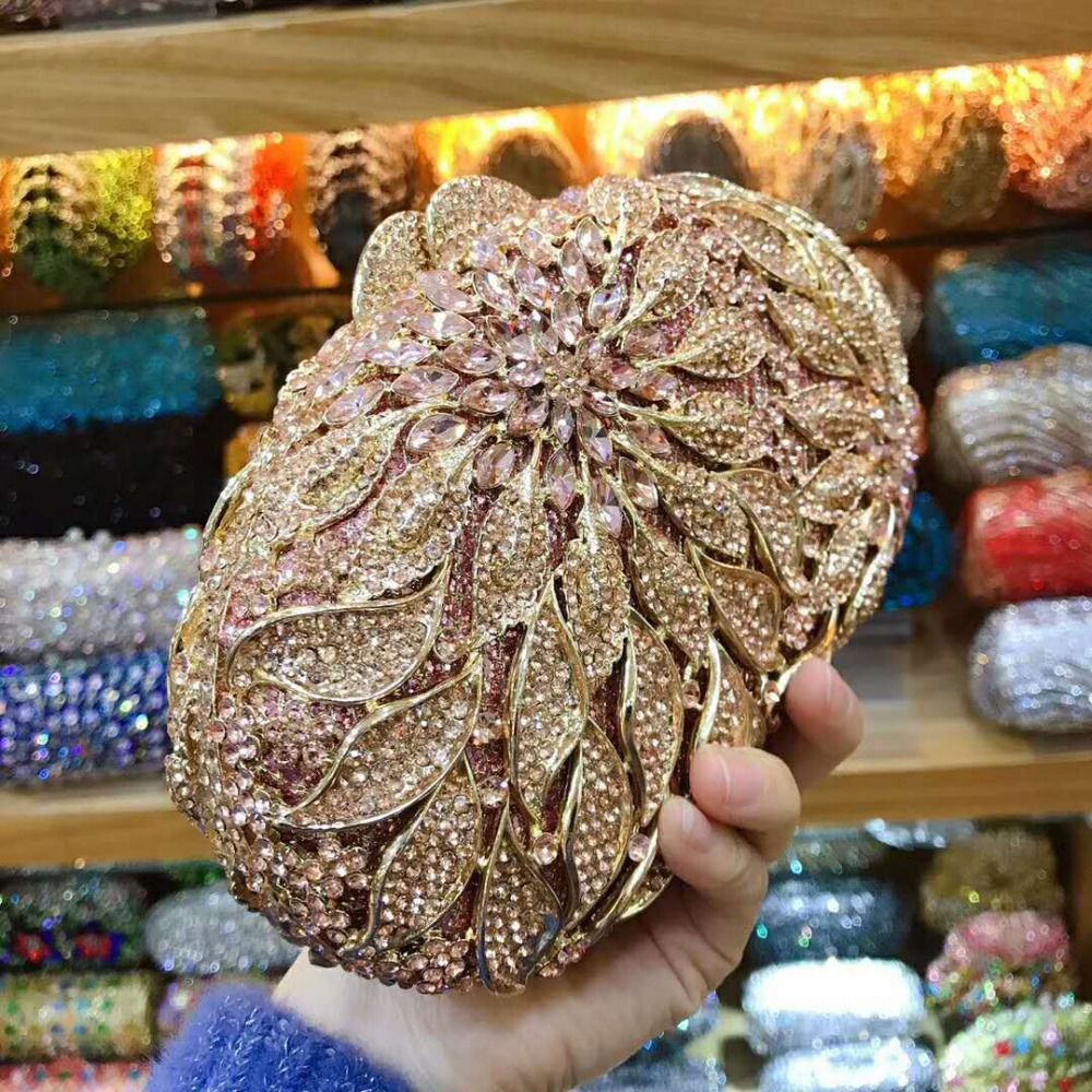 XIYUAN women red/pink/blue/gold/silver Hollow Out Flower Birthday party Crystal Evening bag Clutch purse Minaudiere Handbags
