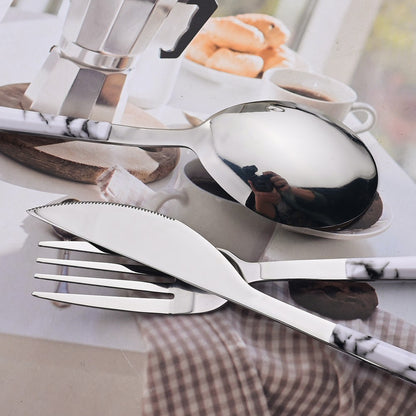Conjunto de Talheres 30 Peças Aço Inoxidável Imitação Mármore Garfo Colher Faca Jantar Cozinha Louça Utensílios de Mesa Conjunto