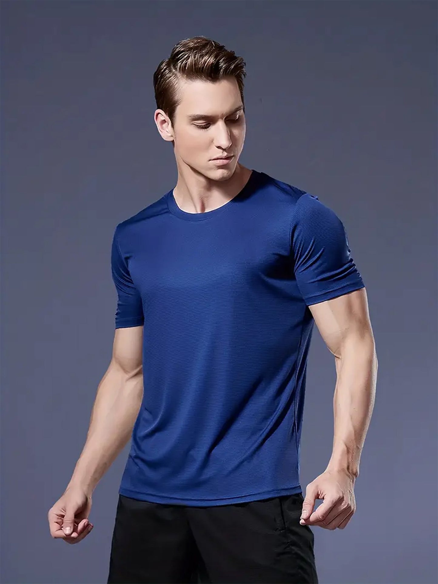 Round Neck T-Shirt 4-Color Black and White Gray Navy Ultra-Light Men's Quick-Drying Breathable Sweat-Absorbent Shirt Suitable Fo