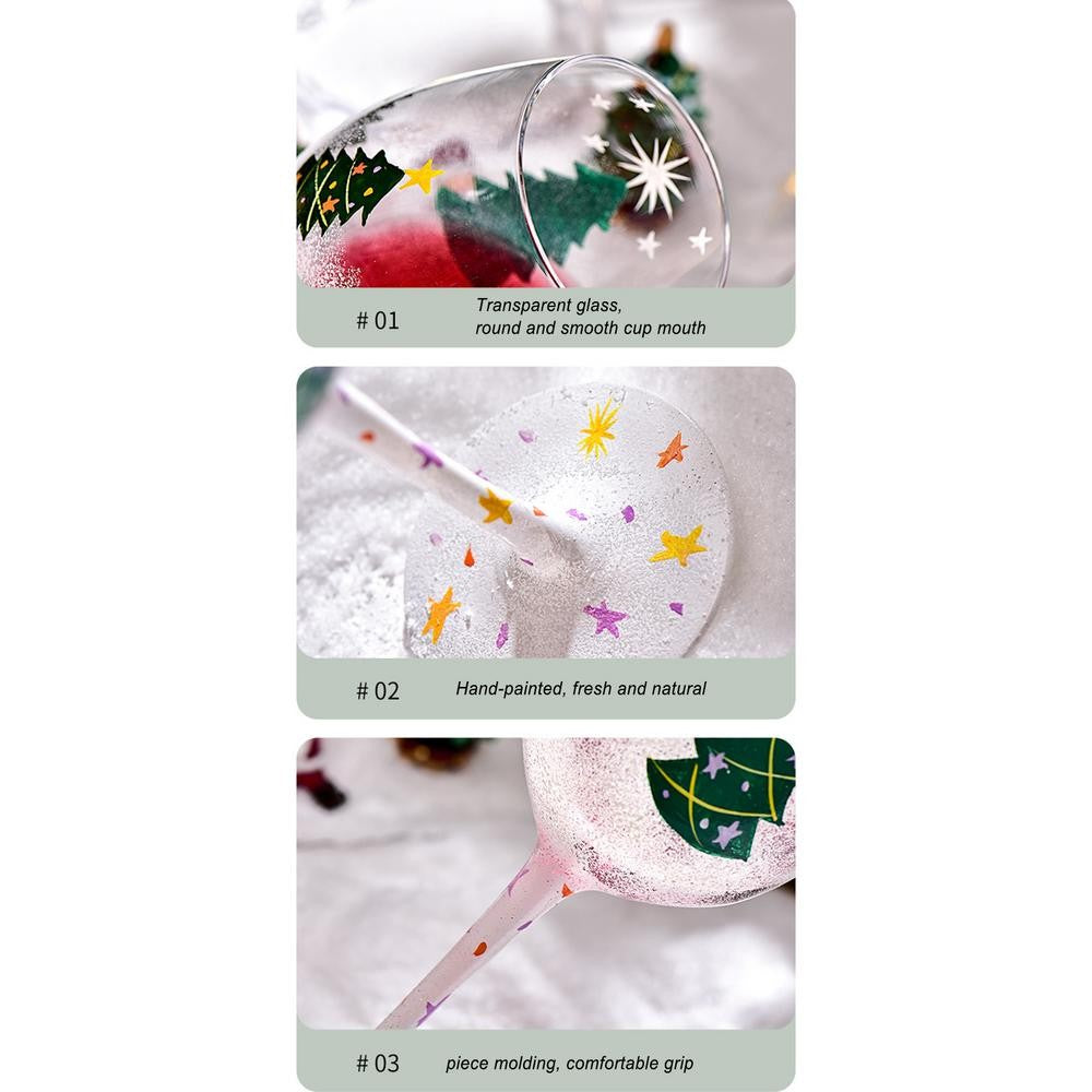 Taças de Vinho de Natal 450ml Papai Noel Árvore de Natal Pinhas Vinho Tinto Taças de Natal para Vinho Champanhe Suco