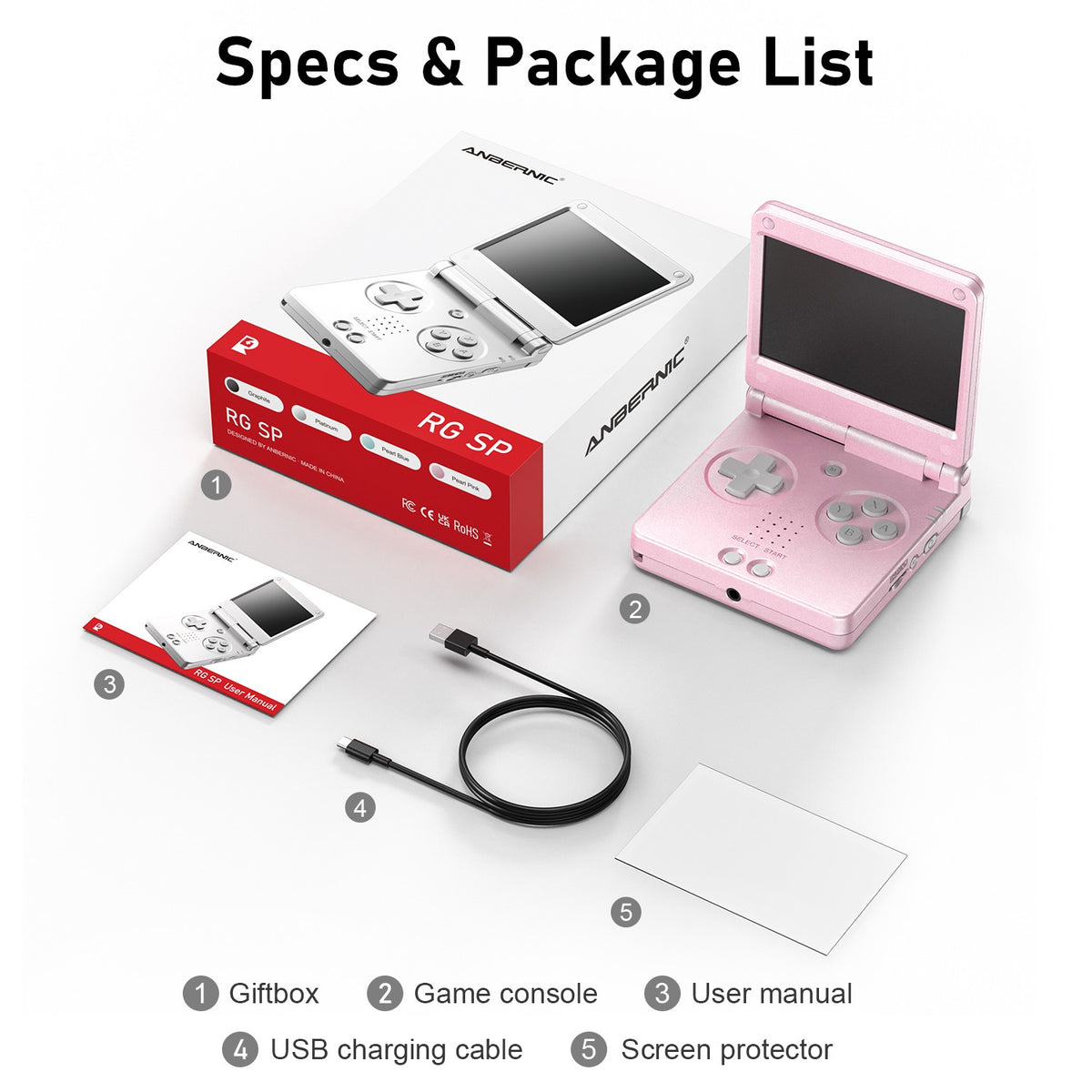 Anbernic RGSP 3.4'' IPS Screen Flip Handheld Console Linux System HDMI-compatible TV Output Clamshell Game Player 3300 mAh RG SP