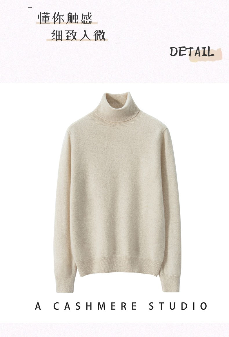 Suéter de Cashmere Feminino Gola Alta Manga Comprida Pulôver de Malha 100% Cashmere Puro Suéter Básico Versão Coreana Top Feminino